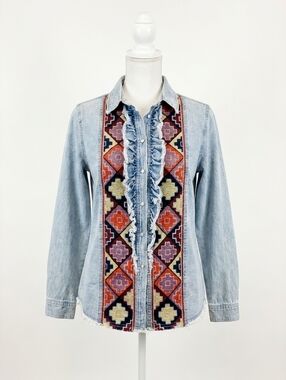 NEW LAYERZ CLOTHING embroidered denim shirt in blue
